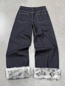 ROMWE MEN Street Life Quần jean ống rộng in họa tiết phong cách đường phố dành cho nam - Màu xanh lam - Xem 2