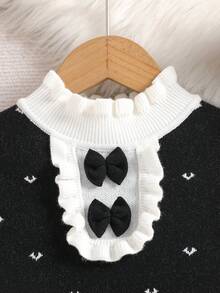 Sparklyn Váy Jacquard trái tim ngọt ngào, dễ thương, đa năng, thời trang thu đông cho bé gái, cổ nhún bèo, váy len dài tay cho lễ hội - màu đen - Xem 3
