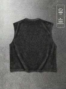 ROMWE MEN Street Life 男士标语和人物印花休闲无袖背心 - 黑色 - 查看 2