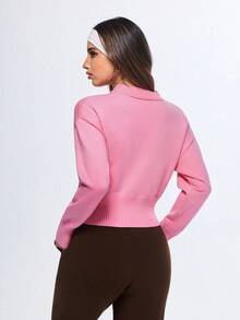 Eassivo Eassivo Regular Fit Crew Neck Long Sleeve Knit Sweater - Pink - View 2