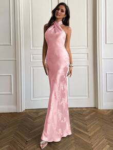 SHEIN BAE 浅绿色无袖连衣裙，优雅缎面礼服，适合早午餐、婚礼宾客、鸡尾酒会、正式舞会等场合。 - 淺粉色 - 查看 4