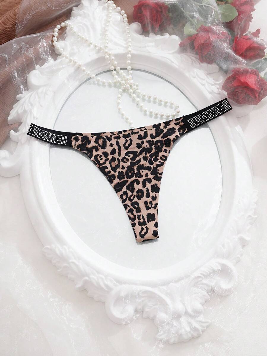 SHEIN Leopard Print Rhinestone Embellished Sexy G-String Panties, Suitable For Date Wear, Rave ClassicAnimalPrint - Multicolor - View 1