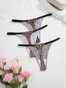 3条装女士无缝性感豹纹丁字裤，日常穿着 - 彩色 - 查看 2