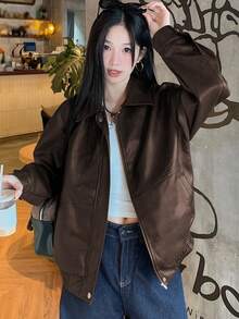 DAZY 女士时尚百搭休闲夹克，秋季皮夹克