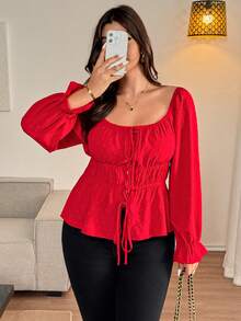 Vionelle Camisa de talla grande con rayas vintage en color marrón - Rojo - Ver 4