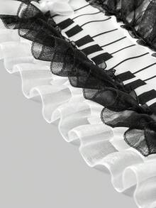 ROMWE Anime 1件黑白Y2K复古蕾丝领结，钢琴键纹理设计，时尚简约百搭的女士配饰，适合日常、上学、约会、购物等场合。 - 黑與白 - 查看 3