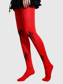 ROMWE 1 Pair Gothic Style Dark Plaid & Leopard Print Tights - Red - View 2