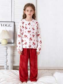 Girls Soft Plush Butterfly Cozy Pajama Set - Red - View 1