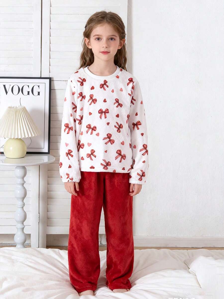Girls Soft Plush Butterfly Cozy Pajama Set - Red - View 1