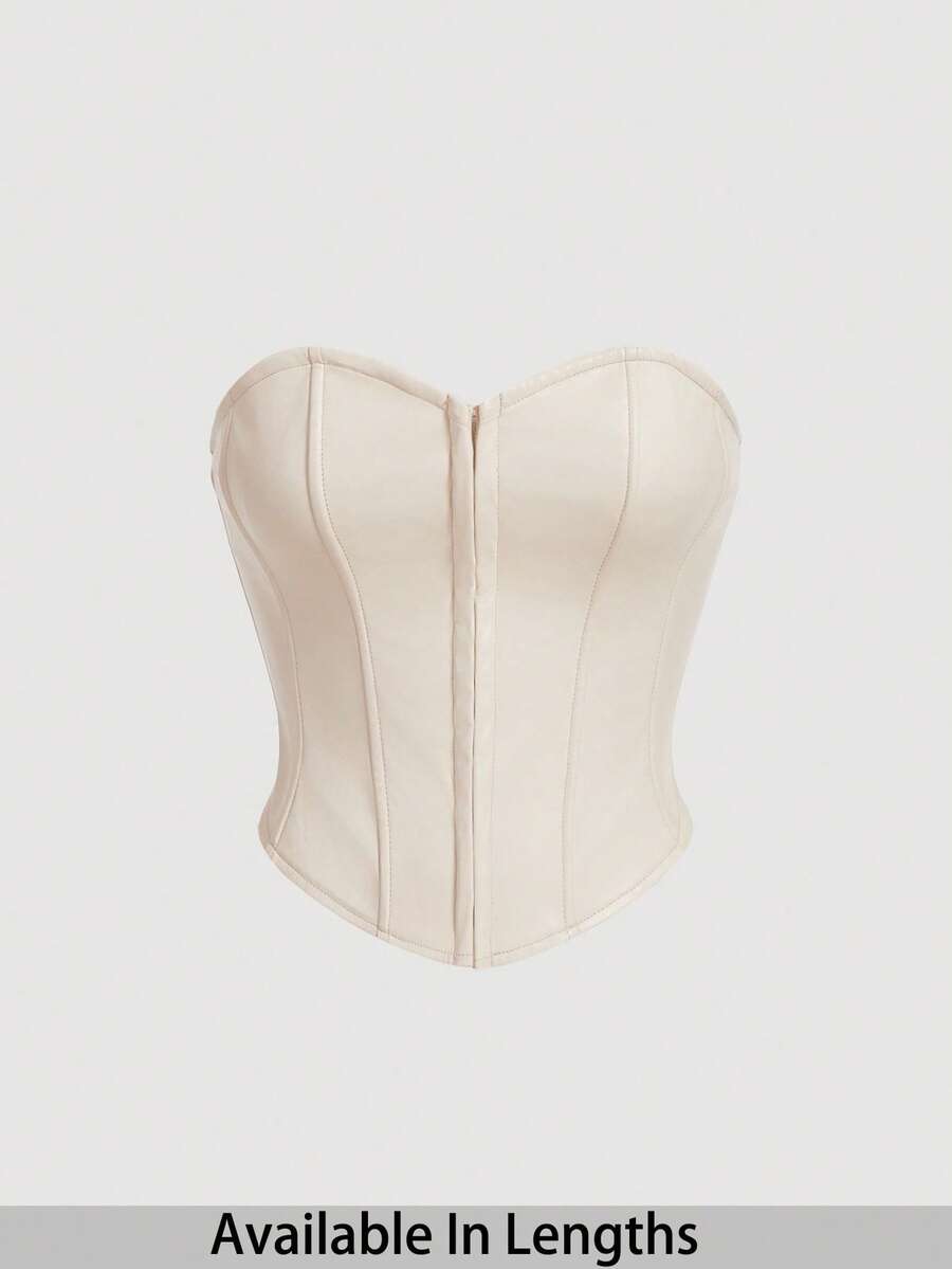 SHEIN Tall CURVE Áo ống đen chất liệu da PU trang trí nút bấm phía trước cỡ lớn - Màu be - Xem 1