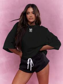 MISSGUIDED Embroidered Logo Crew Neck Oversized T-Shirt - Black - View 5