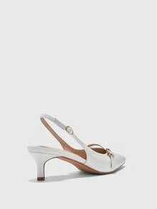 CUCCOO BIZCHIC Giày cao gót mũi nhọn thời trang đa năng cho nữ thiết kế khóa cài hàng ngày - trắng - Xem 9