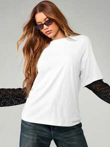 MISSGUIDED 超大蕾丝袖长袖T恤叠穿上衣休闲撞色细节宽松圆领套头衫秋冬叠穿衬衫 - 黑與白 - 查看 5