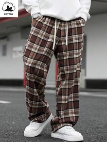 PAVTROS 格子印花抽绳腰带口袋休闲裤