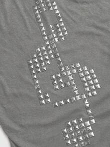 ROMWE Grunge Punk Punk Style Cross Rivet Off-Shoulder Women Long Sleeve T-Shirt Top - Light Grey - View 3