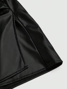 Sweetra Falda A-Line plisada asimétrica de cuero sintético (PU), cintura alta, elegante, para otoño/invierno - Negro - Ver 7