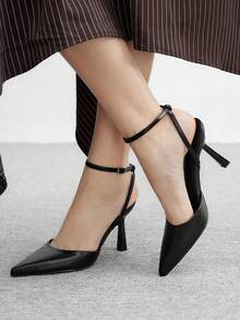CUCCOO BIZCHIC Sapatos de Salto Fino Versáteis de Bico Fino para Mulheres - Preto - Visão 4