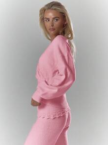 MUSERA ملابس علوية كروشيه طويل الأكمام مفصل متقاطع ناعم ومريح، أنيق وعصري مناسب لنادي القهوة في عيد الحب والربيع - وردي - مشاهدة 4