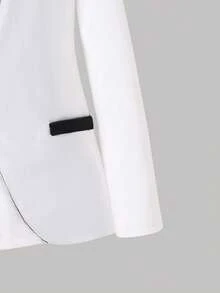 2pcs Boys Gentleman Suit Set White Lapel Slim Fit Blazer Black Pants Elegant Formal Autumn Modest Traditional Wedding Tuxedo For Birthday Performance - Black and White - View 6