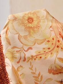 Travachic Váy ngắn cổ chữ V in hoa thanh lịch lãng mạn cỡ lớn, thắt nơ phía trước, hàng mới về mùa xuân - trái cam - Xem 8