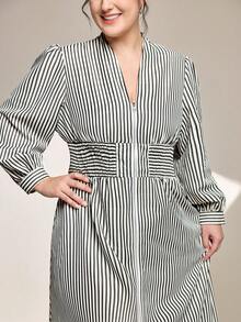 Momelise Váy dài tay thanh lịch họa tiết sọc cỡ lớn có khóa kéo nửa - Nhiều màu - Xem 7