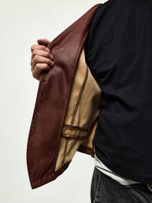 ROMWE MEN Men's Fashionable Retro Gothic Style PU Leather Vest - Brown - View 7