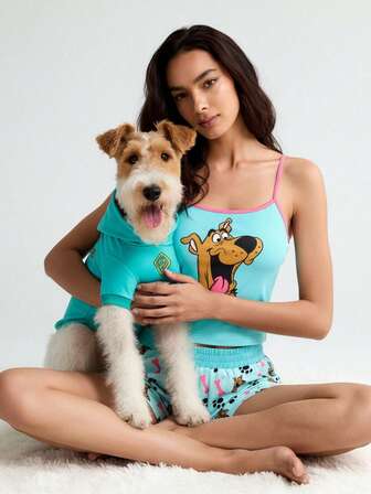 SCOOBY-DOO X SHEIN Women's Comfortable Dog Print Cami Top And Shorts Pajama Set, Summer Cartoon Underwear For Women Women S Pajamas Shorts Set 2 Piece Short Sets Woman Lilo And Stich Pajama