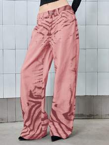 ROMWE J-Fashion Celana Jeans Model Lurus Longgar Bergaya Vintage dengan Motif Zebra Gradien, Unisex - MultiWarna - View 6