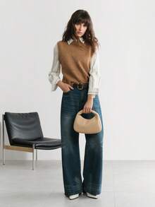 SHECARRY 女士手提包，PU皮革材质，商务/通勤/工作/办公室休闲风格，复古奢华，低调奢华，时尚针织手提包，编织手提包，适合教师、护士等场合。 - 編織紋米白 - 查看 7