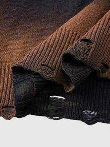 ROMWE MEN Street Life 男士字母图案圆领宽松毛衣，秋冬款 - 黑色 - 查看 6