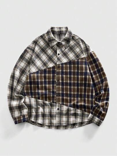 Street Life Chemise-veste casual en laine à carreaux pour hommes, style universitaire, automne/hiver