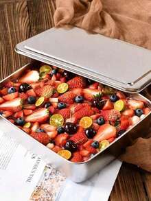 Madebyblanc 1pc/2pcs A Stainless Steel Square Flat Plate With A Lid, Suitable For Tiramisu, Baking And Serving Dishes - Multicolor - View 9