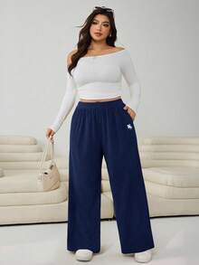 Solflare Quần ống rộng màu xanh navy cỡ lớn dành cho nữ - Màu xanh hải quân - Xem 4