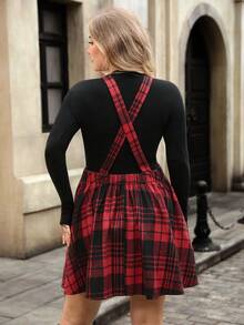 EMERY ROSE Váy kẻ caro cổ điển cỡ lớn màu đỏ, phù hợp cho các ngày lễ, Giáng sinh và năm mới, váy ngắn có dây đeo thời trang, lưng chéo, váy kẻ caro lãng mạn cổ điển - Đỏ - Xem 2