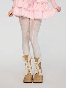 ROMWE Goth 1pair Women's Black Hollow Out Fishnet Stockings, All Seasons - milky white - View 2