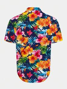 VIVINTIMO Men's Floral Print Button Front Casual Vacation Short Sleeve Shirt - Multicolor - View 4