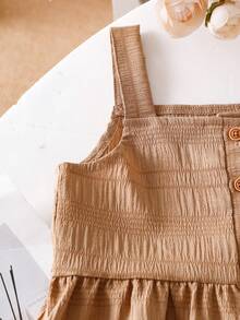 SHEIN Genkimix Kids 两件套女童休闲纹理面料吊带背心和阔腿裤套装 - 咖啡棕 - 查看 5