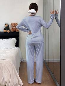 Dream Adore Ensemble de pyjama femme casual à manches longues avec boutons et imprimé rayé