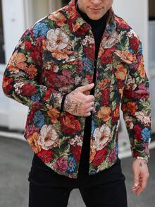Manfinity LEGND Áo khoác dài tay họa tiết hoa cho nam, áo sơ mi hoa cho nam, áo blazer hoa cho nam, áo sơ mi hoa cho nam, áo khoác mùa hè cho nam, áo sơ mi cài nút cho nam, áo sơ mi hoa nhiều màu cho nam. - màu nâu - Xem 6
