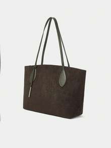 SHECARRY 女士顶级PU皮革秋冬学校旅行通勤工作优雅手提包大容量手柄包 - 軍綠色 - 查看 2