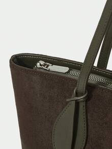 SHECARRY 女士顶级PU皮革秋冬学校旅行通勤工作优雅手提包大容量手柄包 - 軍綠色 - 查看 6