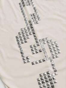 ROMWE Grunge Punk Punk Style Cross Rivet Off Shoulder Women Long Sleeve T-Shirt Top - Khaki - View 3