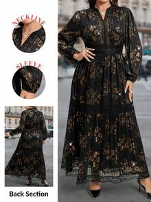 SHEIN LUNE Váy dạ hội màu đen cỡ lớn cho nữ Váy cưới sang trọng Váy dự tiệc thanh lịch cho phụ nữ Trang phục đi làm Lễ Tạ ơn cho phụ nữ Trang phục Giáng sinh in họa tiết lá vàng cho phụ nữ Váy đen cho phụ nữ Váy dài Váy dài năm mới cho phụ nữ Váy đen bóng Váy dài chữ A cổ chữ V tay dài dự tiệc cho phụ nữ - màu đen - Xem 6