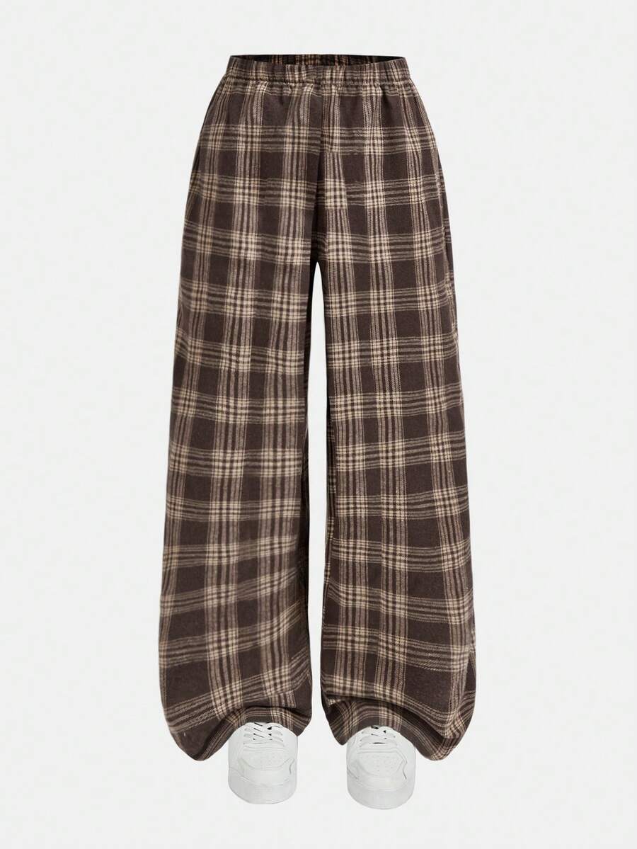 Girlism 少女格子日常穿着抓绒足球/运动裤 黑白运动阔腿裤 - 彩色 - 查看 1