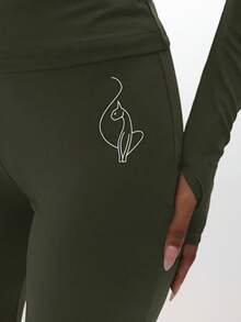 BABYPHAT Quần legging ống loe co giãn cạp cao, mặc ở nhà thường ngày - xanh quân đội - Xem 5