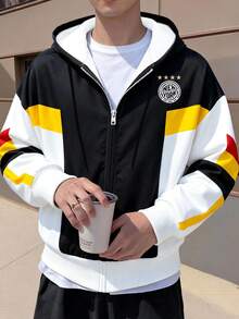 Aesthetic Post PAVTROS Men's Young Street Style Patchwork Sweatshirt, Autumn/Winter Cute Jacket Cropped Zip Up Men Graphic Zip Ups - Multicolor - View 3