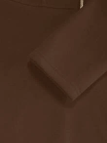 GlowEve CURVE Women's Knitted Gold Zipper Decor Hooded Sweatshirt Dress, French Casual Everyday Commute Fashion French Elegant Street Vintage Versatile Holiday Business Cream Beige/Ivory Long Sleeve Dress, Autumn/Winter - Brown - View 5