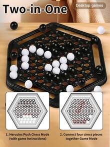 大力神推棋，四方二合一桌面游戏棋，黑白策略棋，家庭聚会互动游戏道具，节日派对玩具和礼物 - 二合一黑白遊戲棋 - 查看 3
