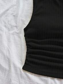 Soleia Vacation Sexy Asymmetrical Shoulder Tie Strap Flowy Fitted Light Yellow Women's Top, Suitable For Party, Vacation, Music Festival, Bohemian, Holiday Date, Afternoon Tea,Black Top Off Shoulder Crop Top Crop Tops Summer One Shoulder Tops - Black - View 7