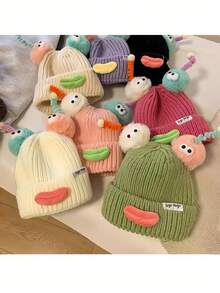 Zazumi New Style Funny Knitted Hat Windproof And Cold-Proof Ear Protection Hat, Hoodie Hat For Girls. Silly Hat, Autumn And Winter Knitted Hat, Cute Girls' Face Slimming Knitted Hat, Sausage Mouth Yarn Hat, Monster Hat - Multicolor - View 4